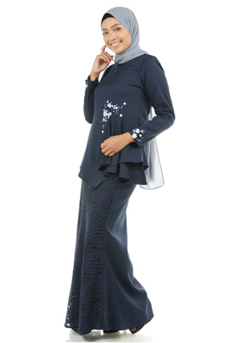 Buy Dinara Kurung with Drapes from Ashura in Blue and Navy only 199.9