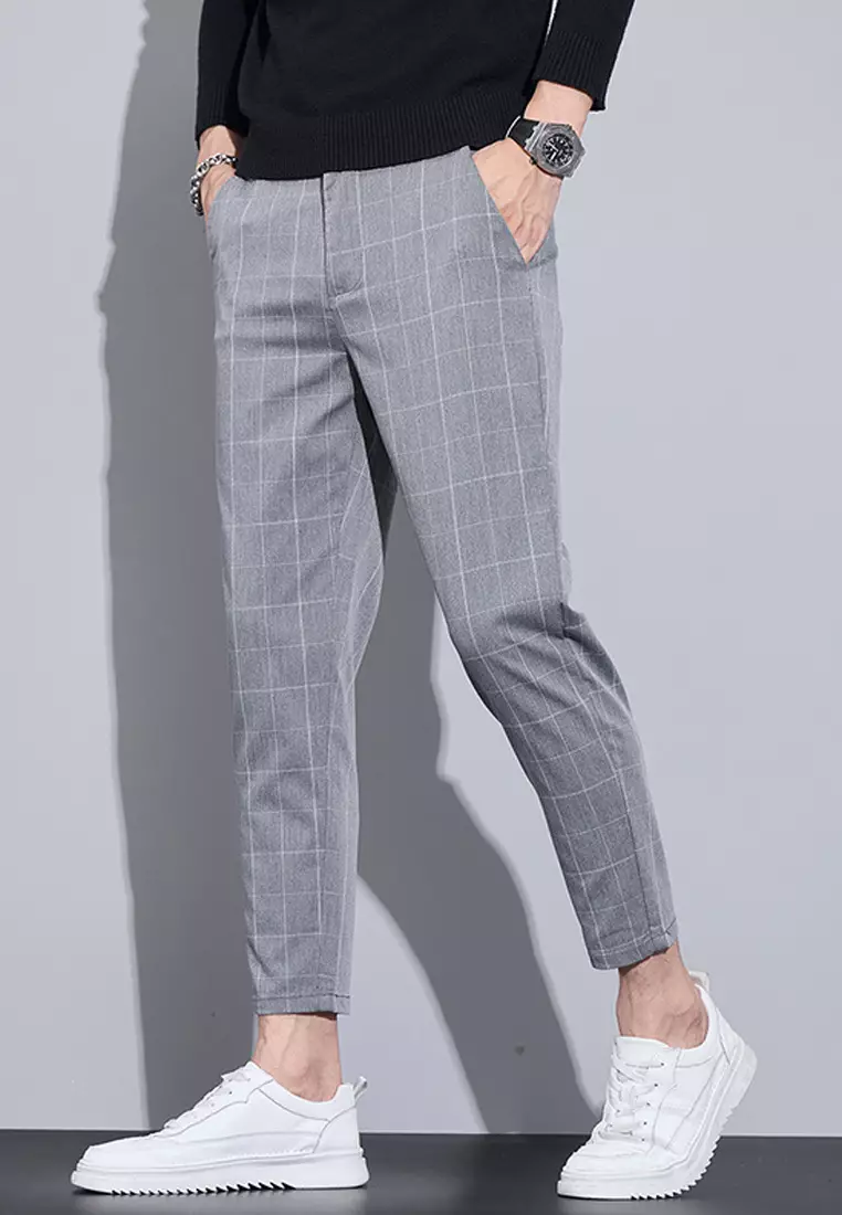 Man's Checked Slim Ankle Suit Pants