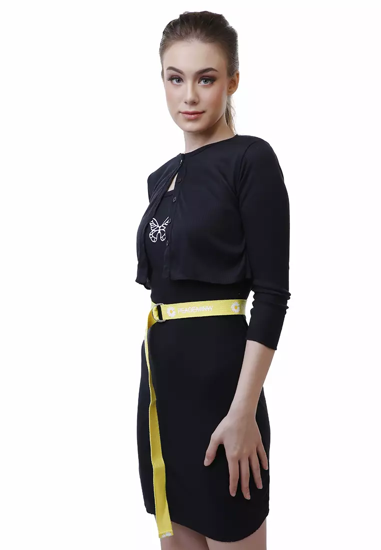 Hasina Aksesoris Fashion Ikat Pinggang Wanita Motif Bunga Casual Belt Material Canvas ORIGINAL - Yellow