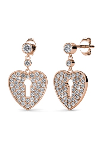 Her Jewellery gold Heart Lock Earrings (Rose Gold) - Made with premium grade crystals from Austria A699CAC67E8255GS_1