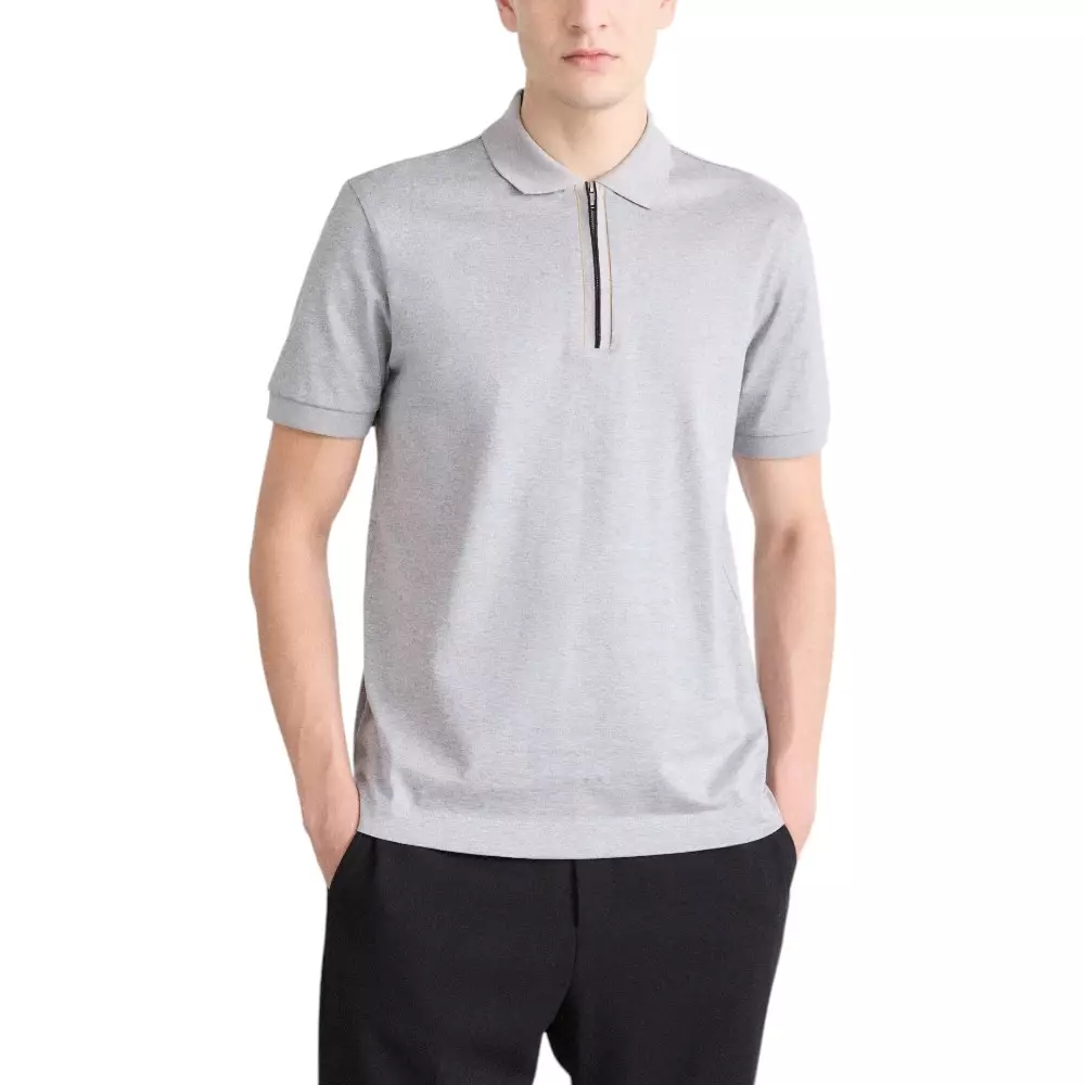 H-Paras 65 Mercerised-Cotton Polo Shirt With Zip Placket Light Grey