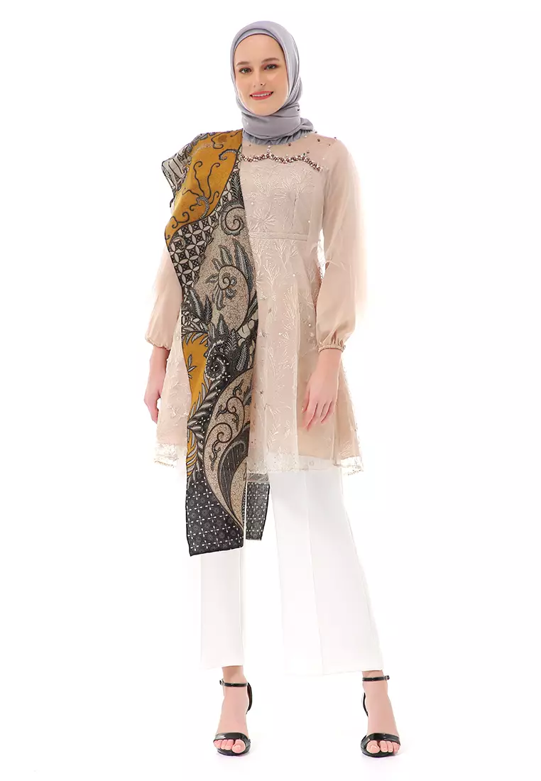 Bulan Tunik Atasan Wanita Series Couple Batik Lengan Panjang  Premium Style Couple Series High Quality - Cream