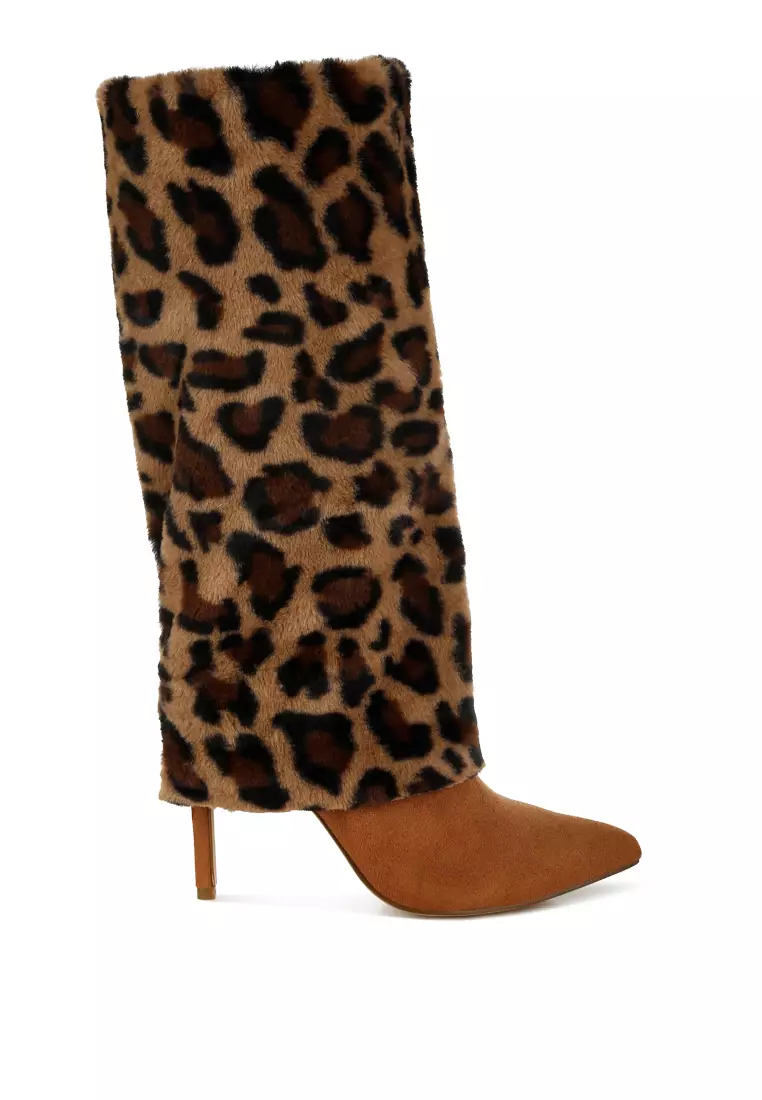 London Rag Fold-Over Calf-High Boots in Leopard