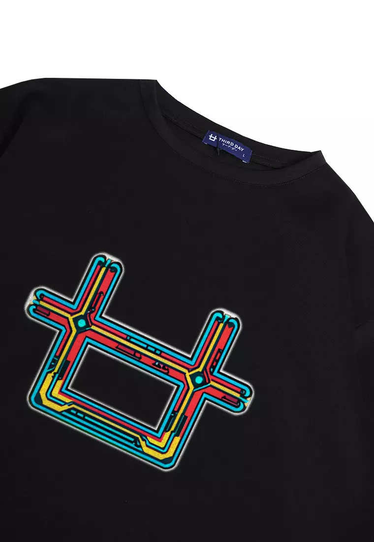 MTP51 kaos oversize abstrak abstract aesthetic bahan tebal scuba logo colorful circuit hitam