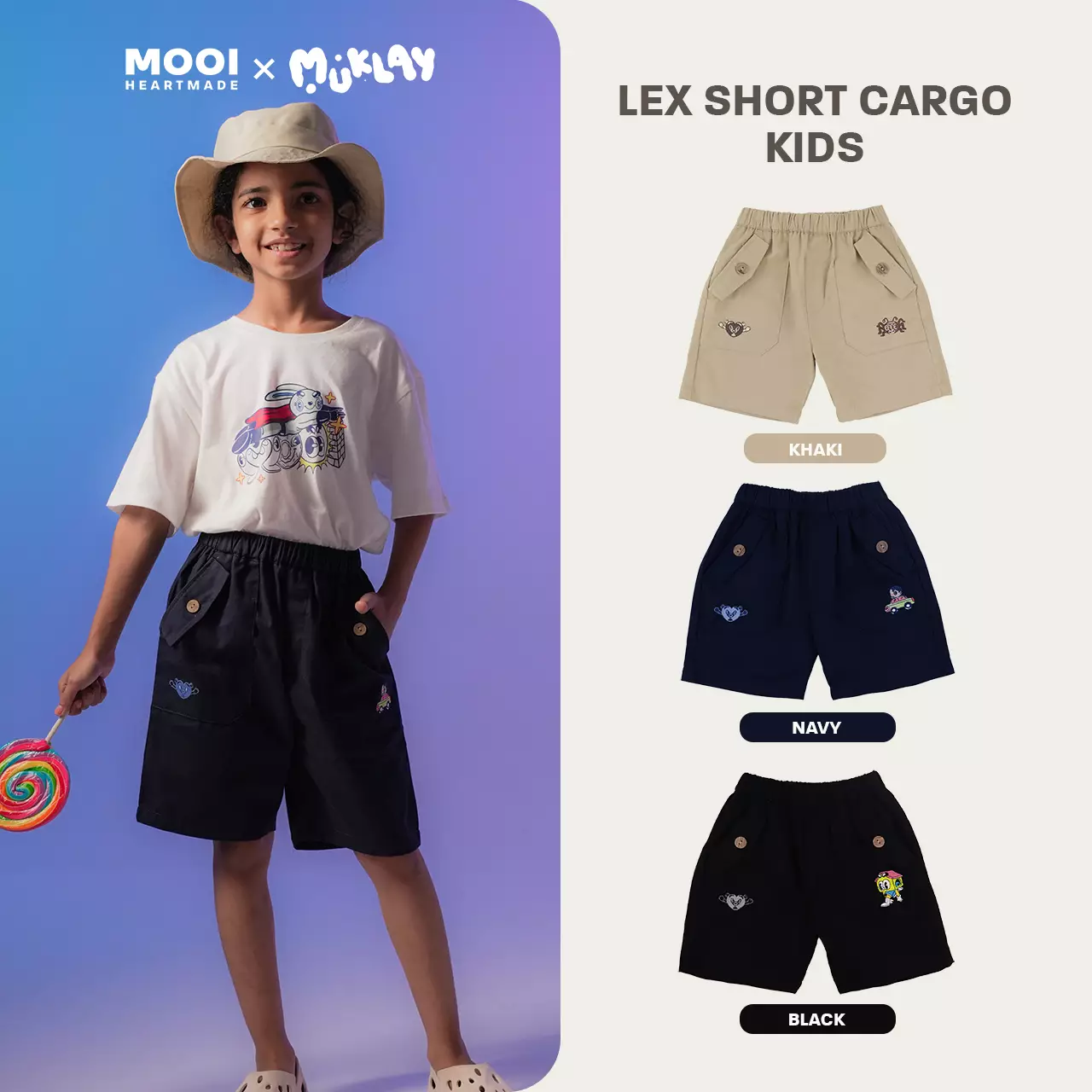 Mooi X Muklay Celana Pendek Cargo Anak Lex Short Cargo Pants Kids - Black