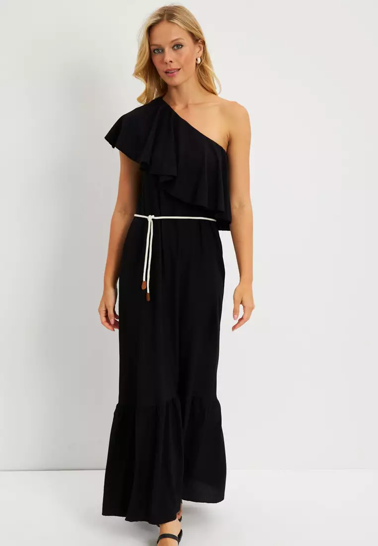 Ruffled One-Shoulder Maxi Dress