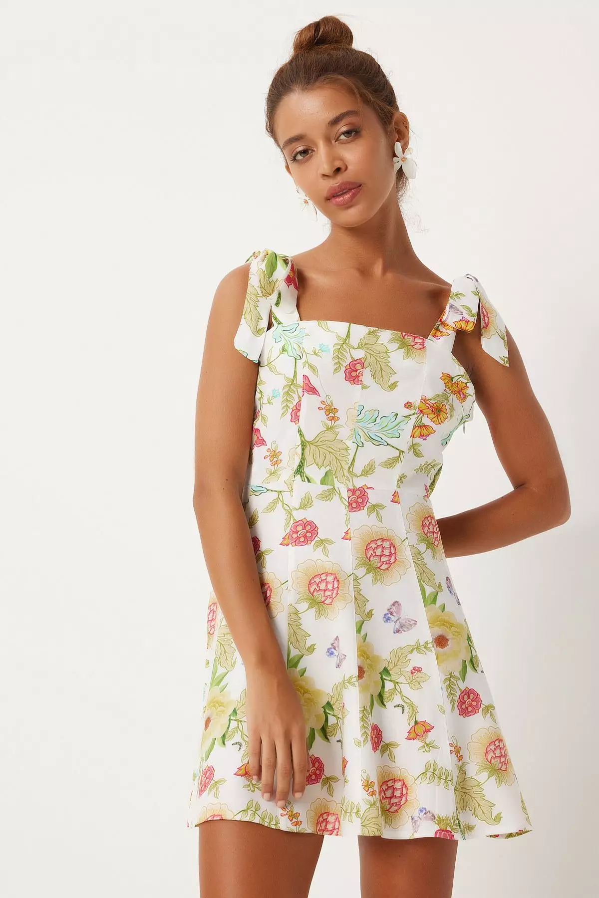 Ecru Patterned Mini Hanging Regular Dress