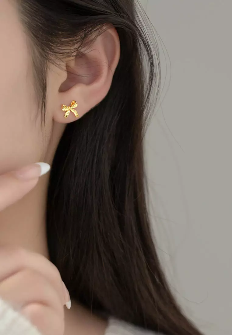 925 Silver Plated Gold Ribbon Earrings JW AR-M03720