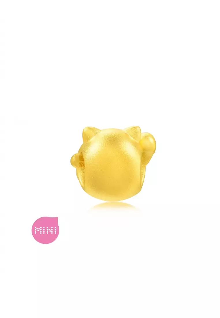 999 24K Solid Gold Cultural Blessings Auspicious Lucky Cat Charm 92307C (Bracelet not included)