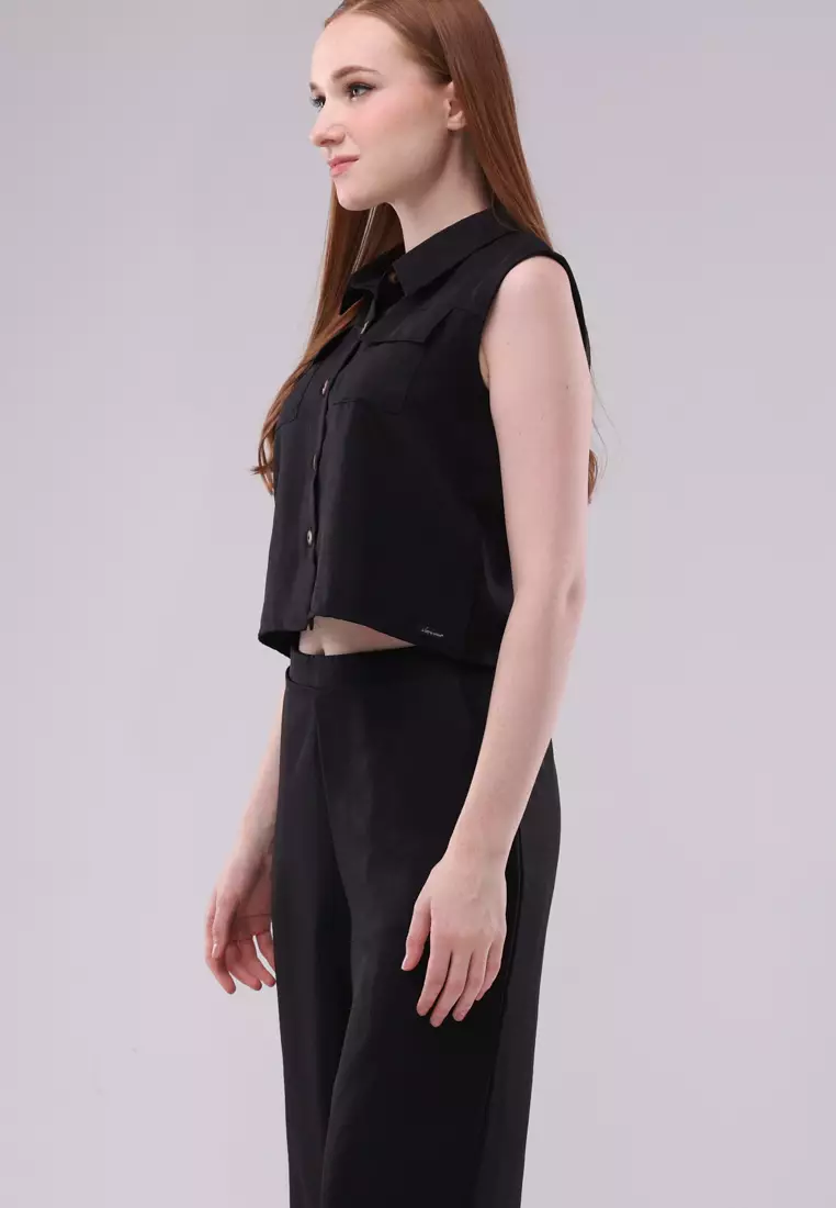 Plain Soft Wrinkled Woven Sleeveless Terno Pants