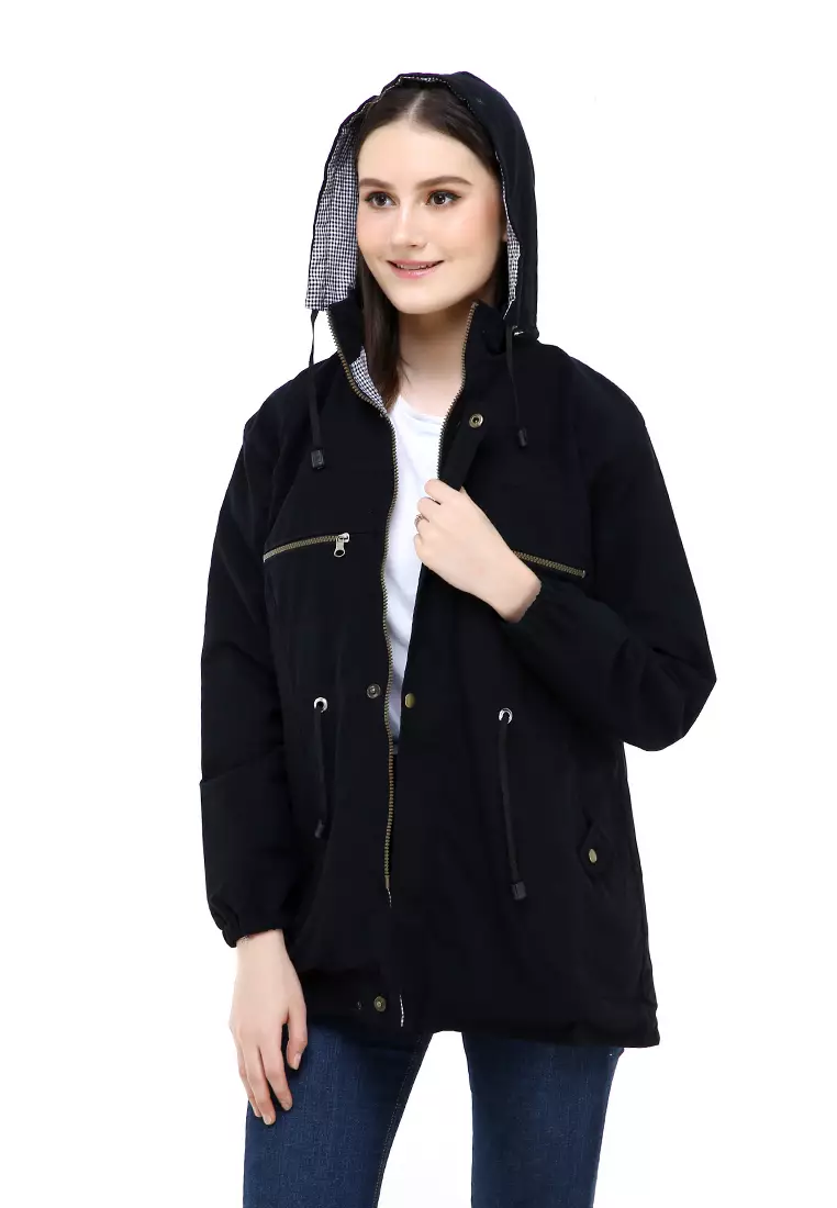 Hardwin Jaket Wanita Adventure Casual Longsleeve Jacket Outer Material Baby Canvas ORIGINAL - Black