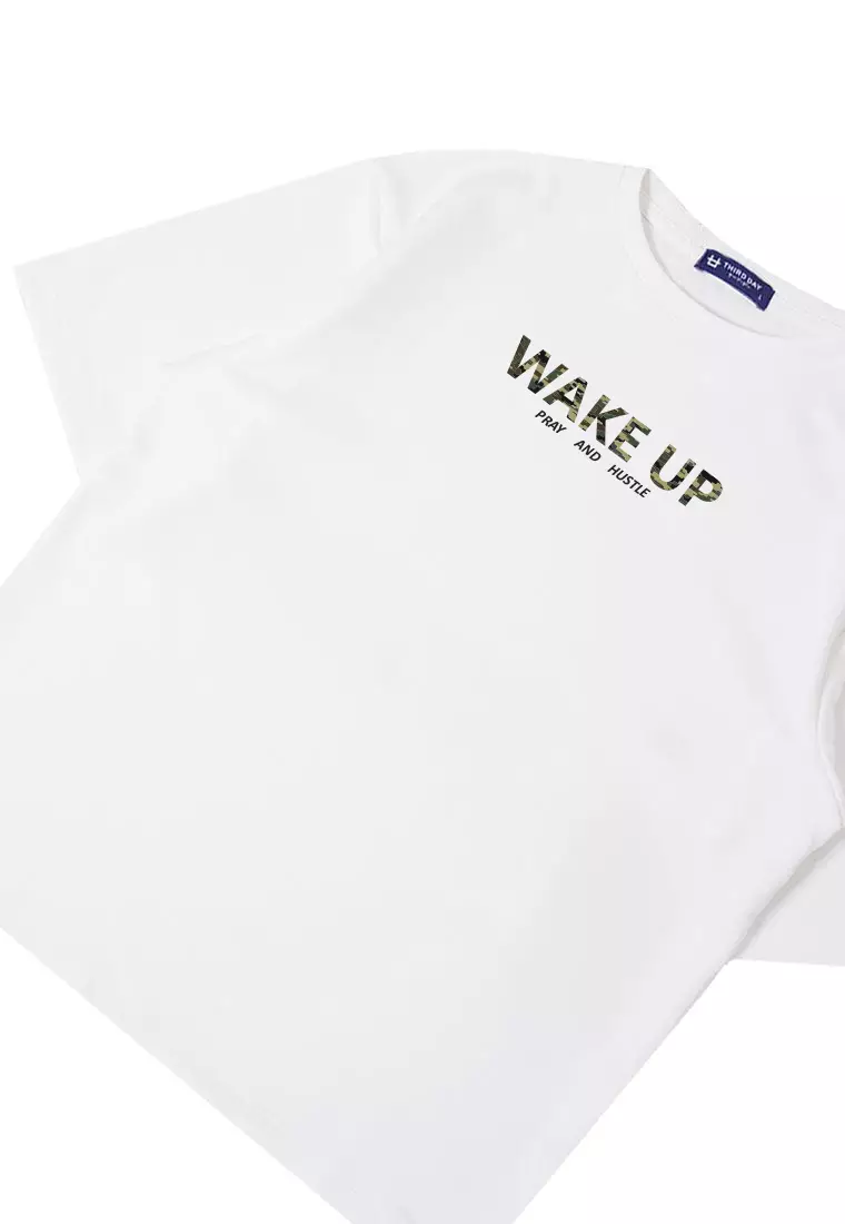 MTW55 Kaos Oversize Aesthetic Bahan Tebal "wake up" putih