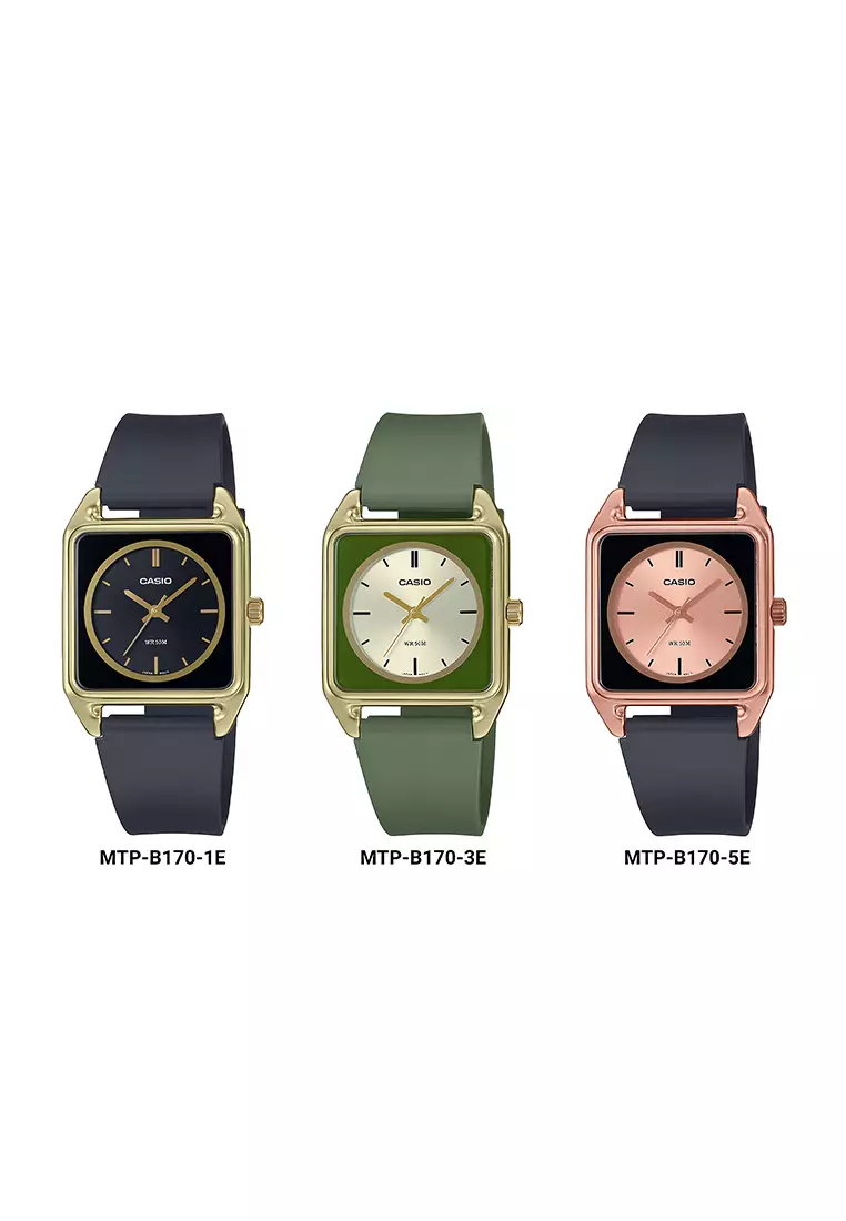 Casio MTP-B170-3EV - Jam Tangan Analog Pria - Gold Aluminium Case - Green Resin Strap