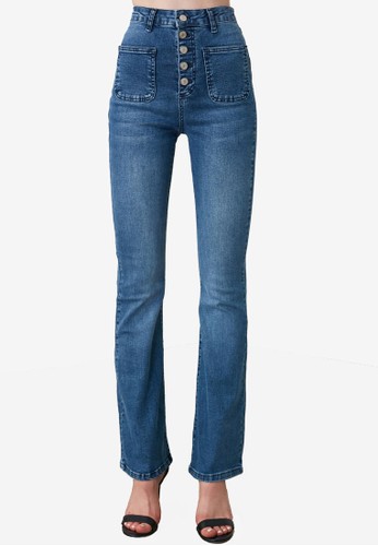 Jual Trendyol Button Down High Waist Flare Jeans Original Zalora Indonesia