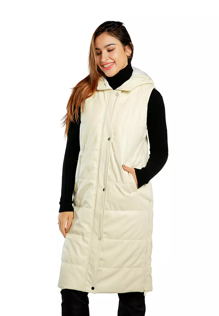 Oversized Quilted Puffer Sleeveless Jacket in Cream
