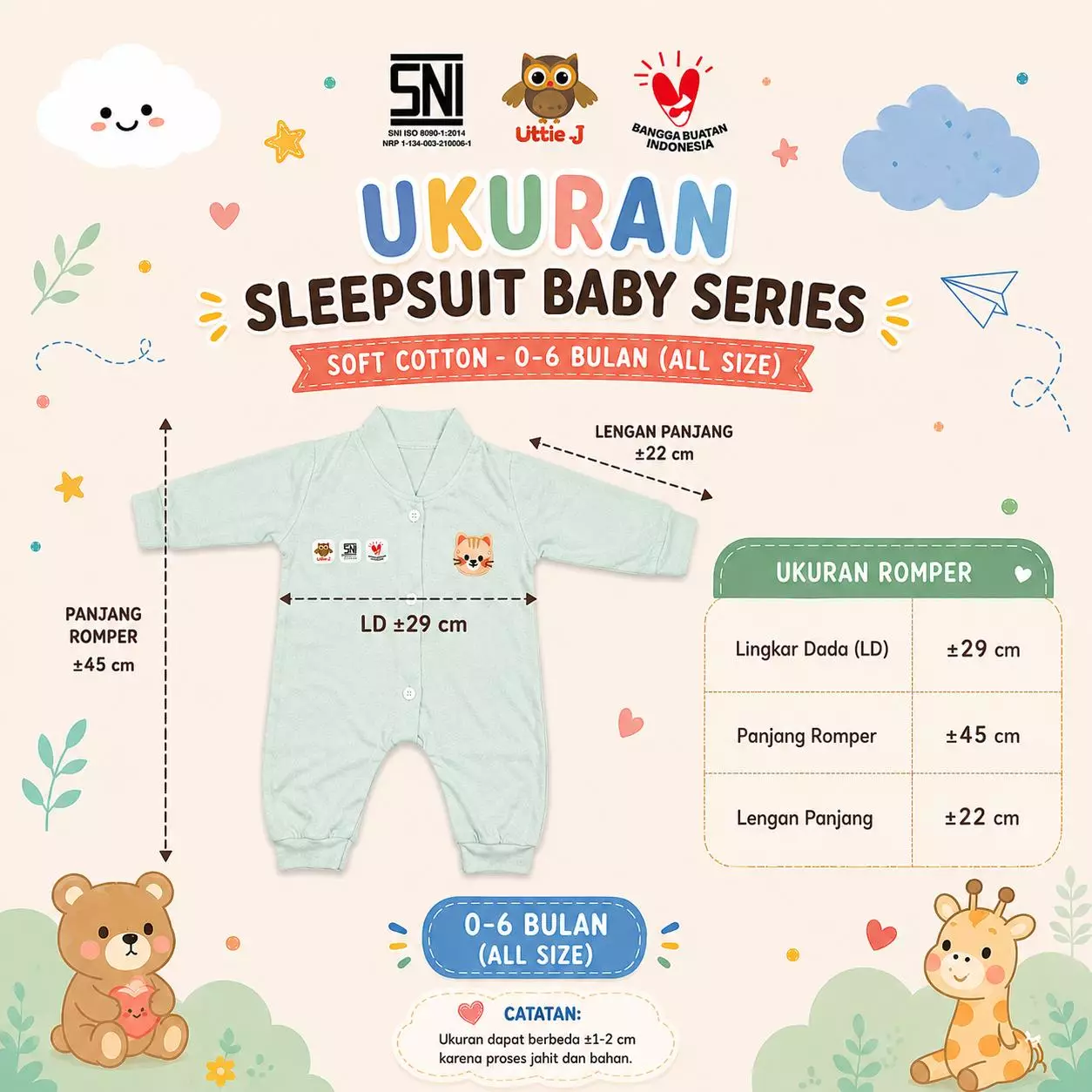 Little J - (L2XX) Sleepsuit Baby Series Soft Cotton Bayi Newborn 0 6 Bulan All Size