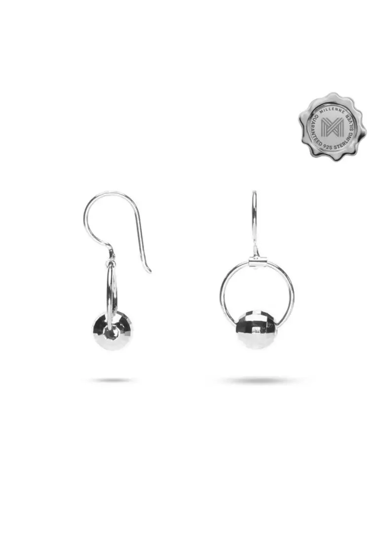 Minimal Faceted Ball Open Circle Rose Gold Hook Earrings with 925 Sterling Silver