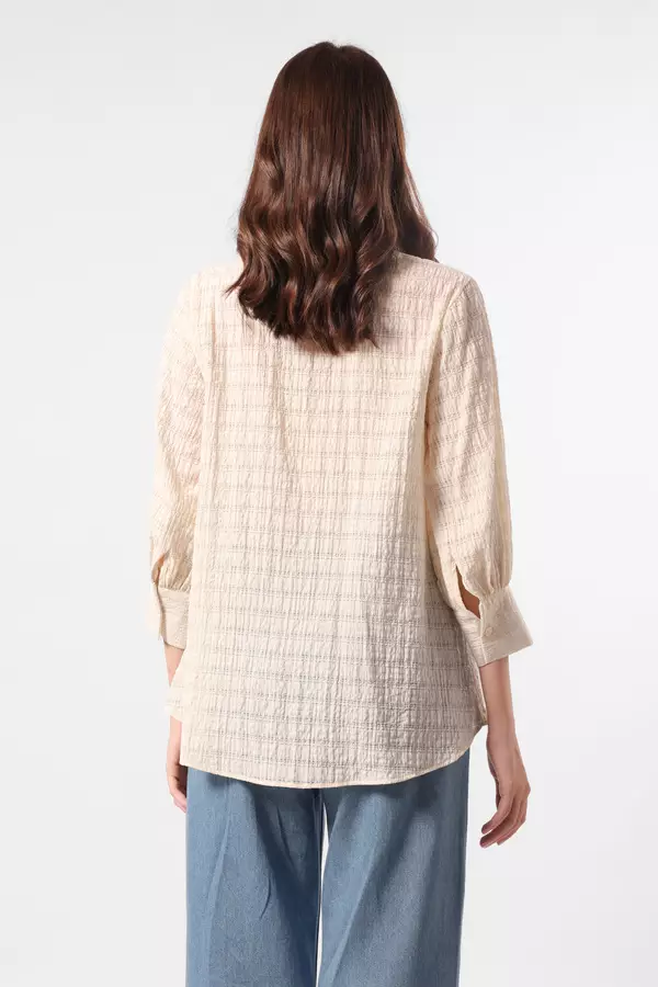 MINIMAL - Mirza - Sheersucker Ruffle Shirt - Off White Colour Offwhite