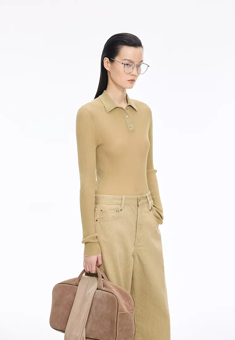 棉修身超薄款長袖套頭針織衫