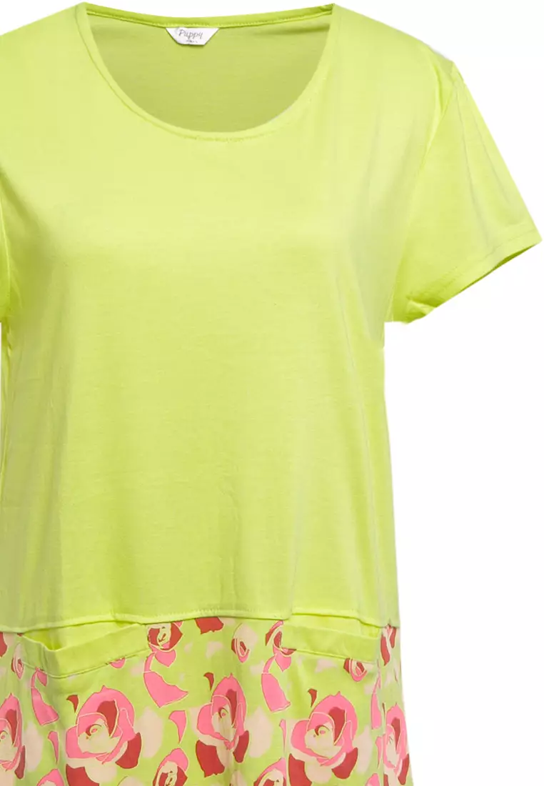 Dress Daster Print Rose Pattern Sleepwear