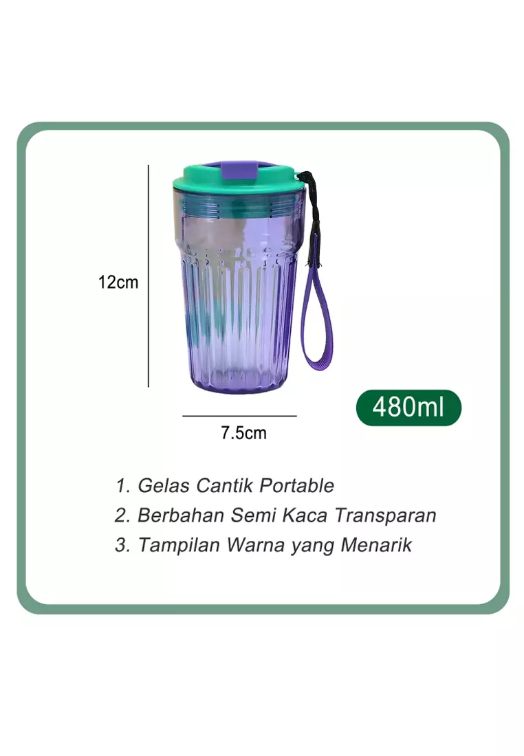Wakakids Gelas Portable Transparan Mug Travel Coffee Cup BPA Free 480ml Kode 267 Hijau