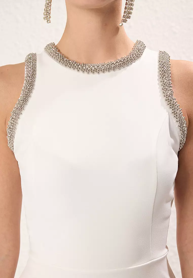 A-Line Evening Dress With Stone Accessories