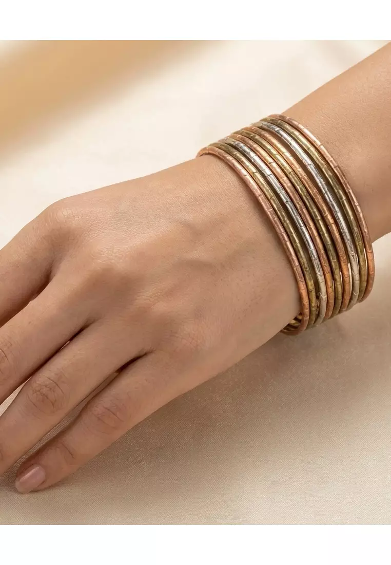 Aksesoris Gelang Wanita Multistrand Tricoloured Bracelet Silver, Gold & Rose Gold 
