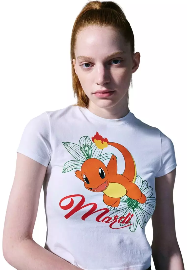 Cropped Tshirt Flower Hitokage White