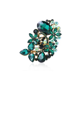 Glamorousky green Fashion and Elegant Plated Gold Flower Brooch with Green Cubic Zirconia 17F20AC35BE28BGS_1