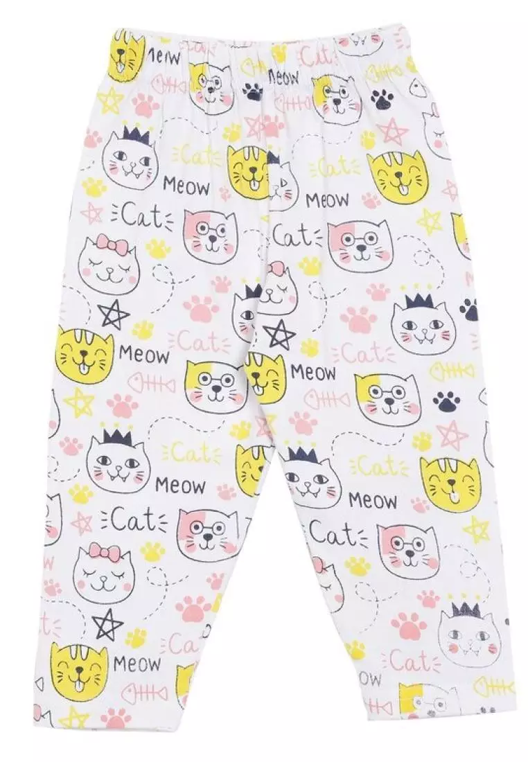 The Mom Store Kids Pajama Set Pack Of 2 Tall as a Giraffe & Meow Meow - Multicolor