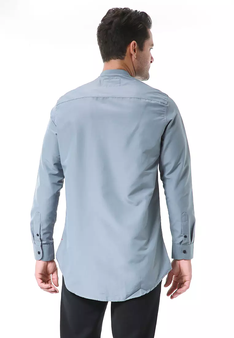 Leopold Kemeja Koko Pria Lengan Panjang Design Variasi Warna Material Cotton ORIGINAL - Gray Maroon