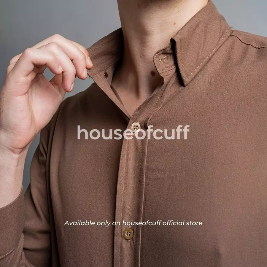 Houseofcuff Kemeja Kerja Formal Pria Model French Cuff / Double Cuff Dengan Cufflinks Warna Coklat