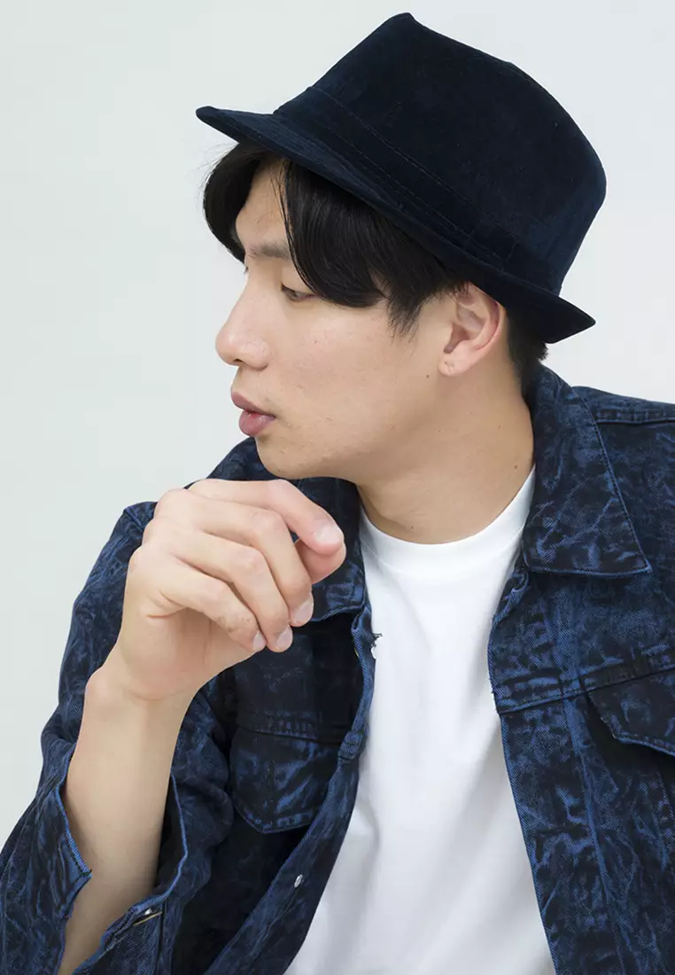 Topi fedora cowboy hat fedora corduroy dark navy houseofcuff