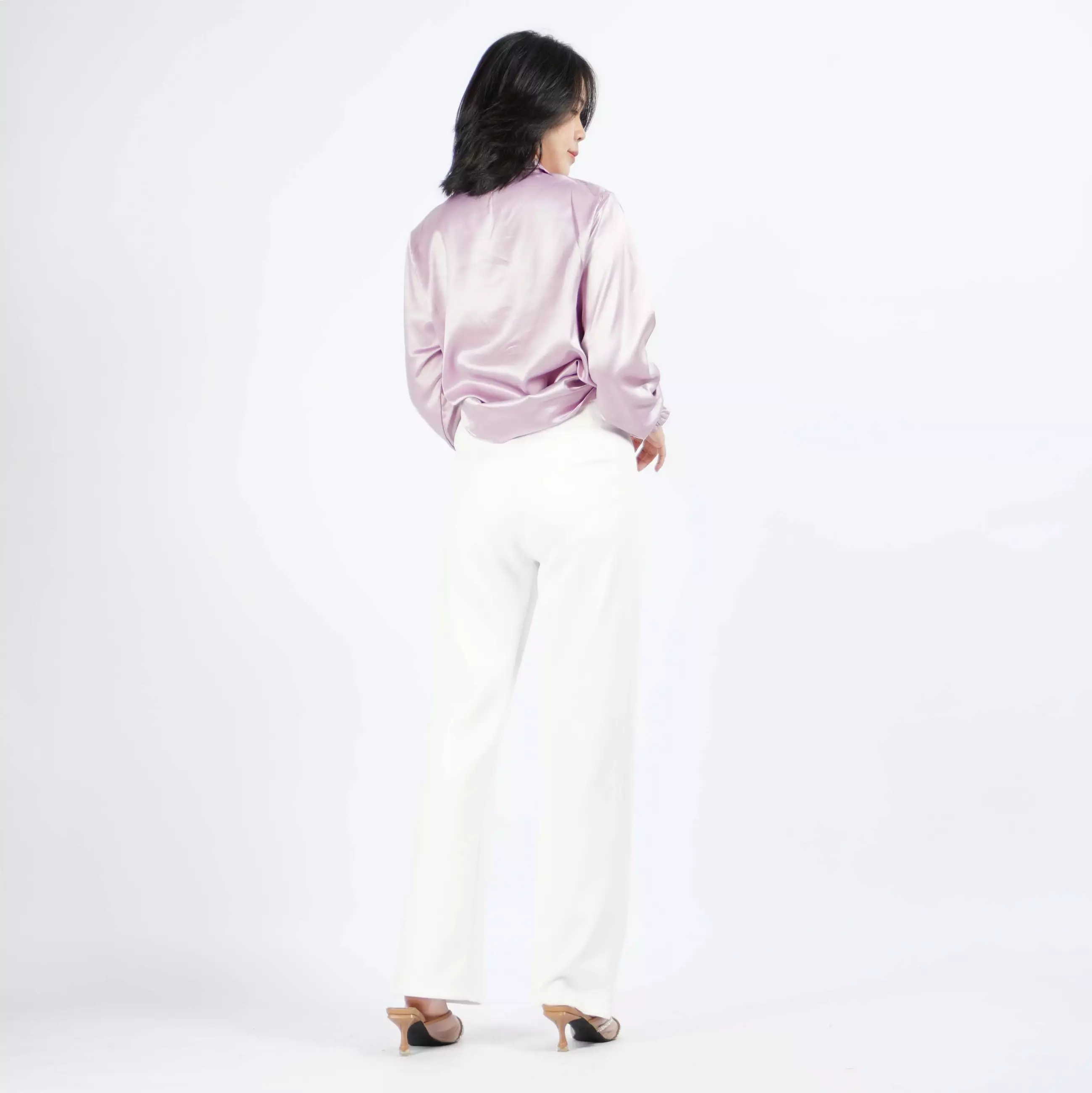  SAFIRE Top Satin Blouse Satin Gaya Korea Blus Elegan Krah V - Dusty Purple