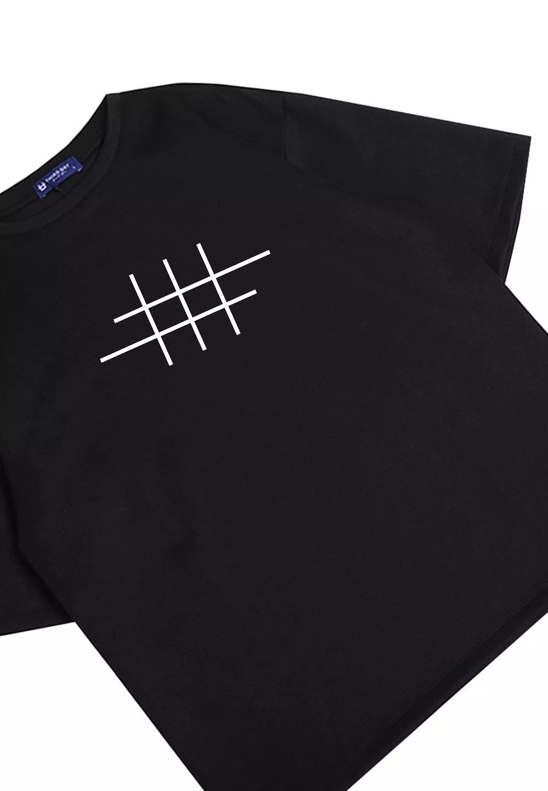 MTQ41 kaos oversize tebal bahan scuba distro pria aesthetic garis tictactoe hitam
