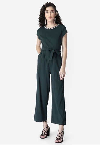 FabAlley green Dark Green Embellished Belted Jumpsuit CD2C9AA90A17C3GS_1