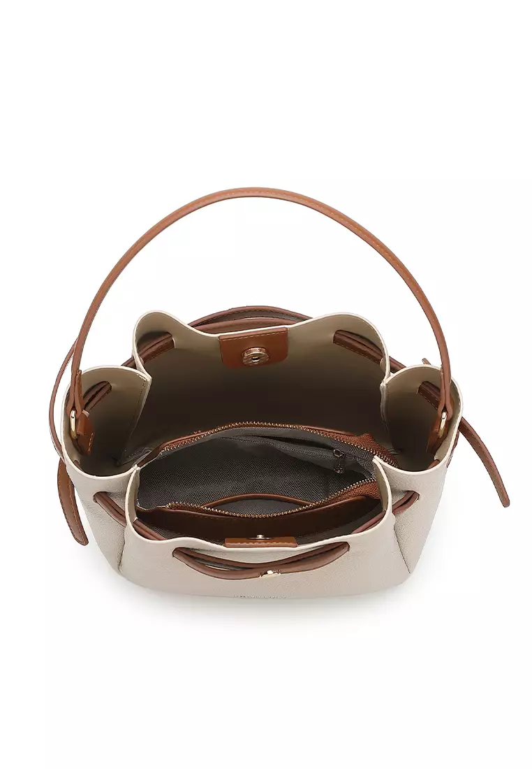 Women's Top Handle Bag / Sling Bag / Crossbody Bag / Shoulder Bag (Tas Tangan Wanita / Tas Selempang Wanita / Tas Bahu Wanita) - Krem / Cokelat