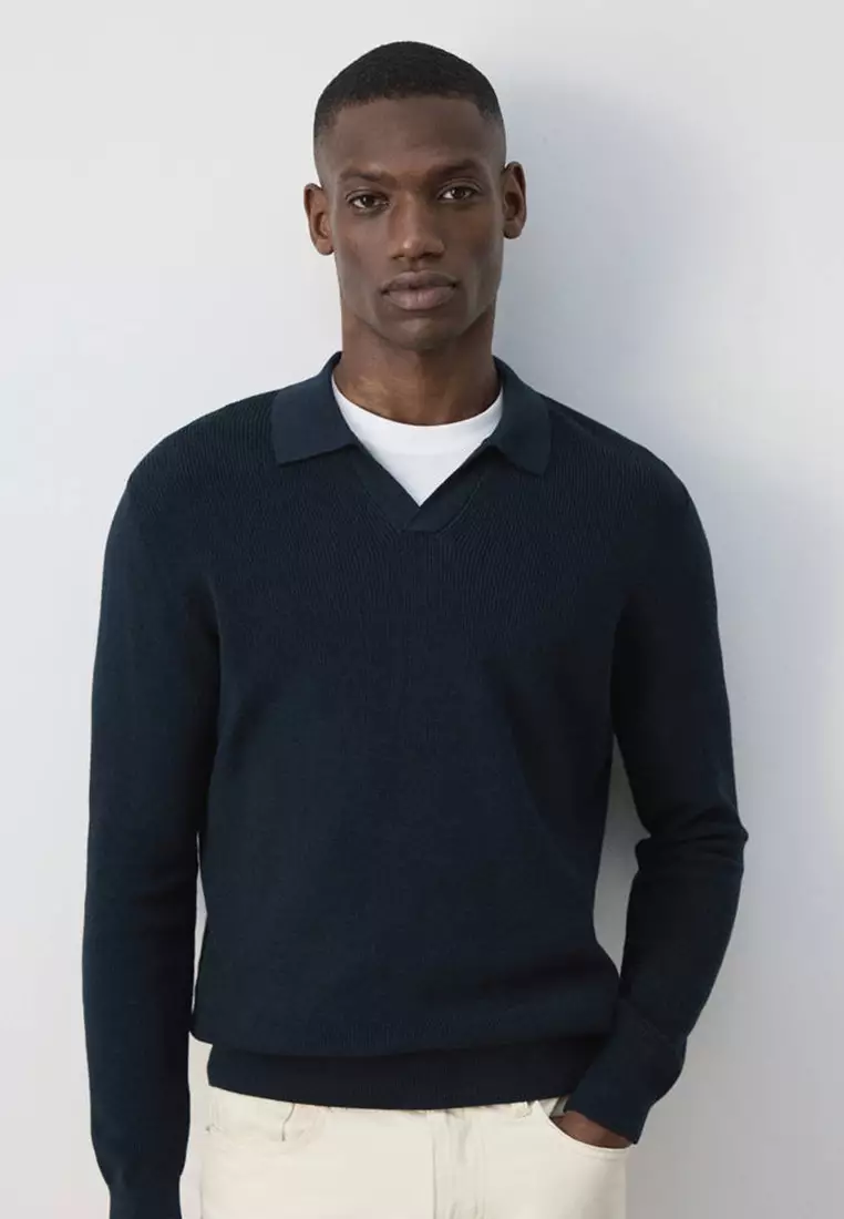 100% Cotton Ribbed Knit Polo Shirt