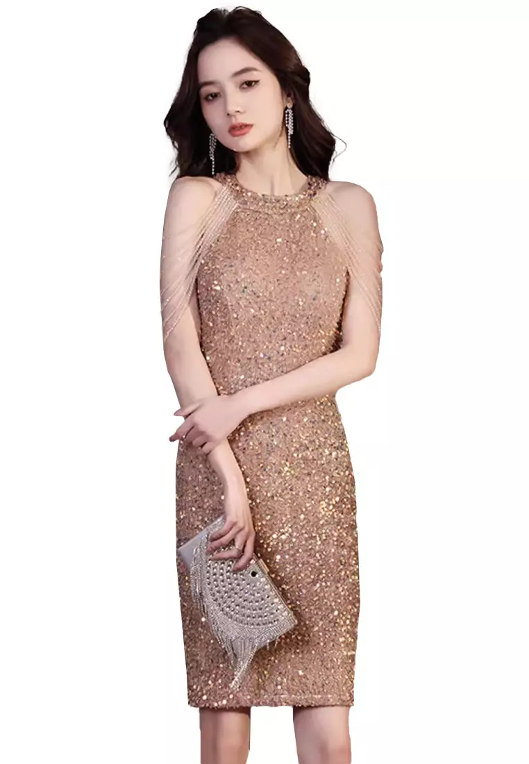 golden goose embroidered sleeveless maxi dress Phara Sequin Gown with Sculptural Shoulders main image 1