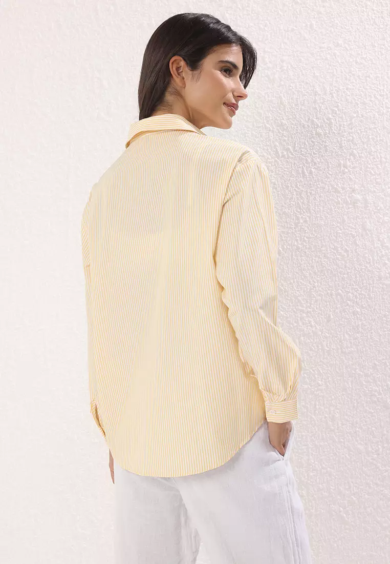 Yellow Striped Oversize Wide Fit Woven Shirt Twoaw23Go00359