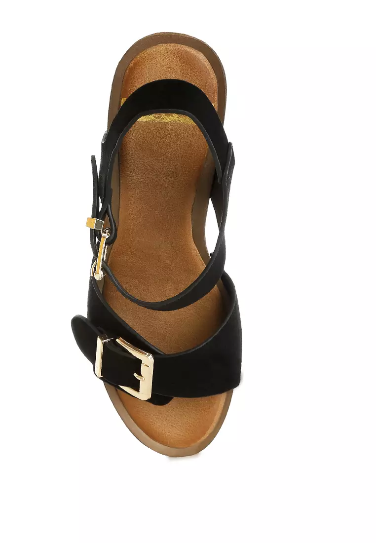 Real Suede Leather Clog Sandals In Black