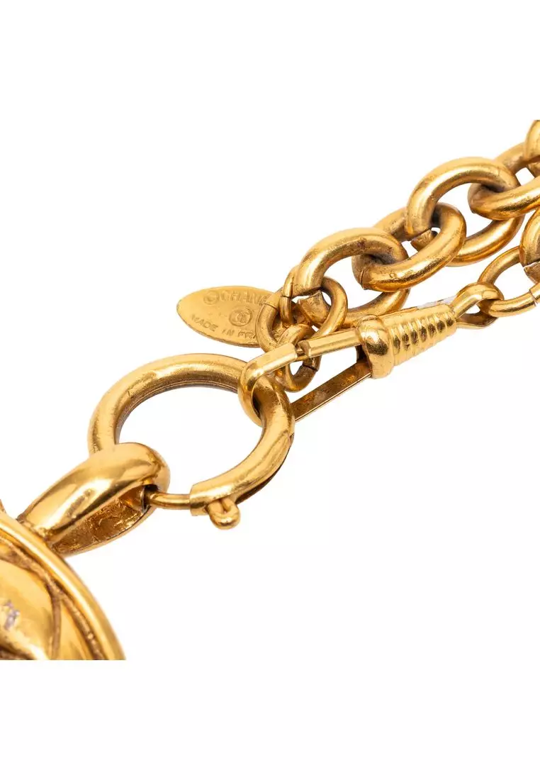 Pre-Loved Chanel Gold Plated Quilted Cc Pendant Necklace