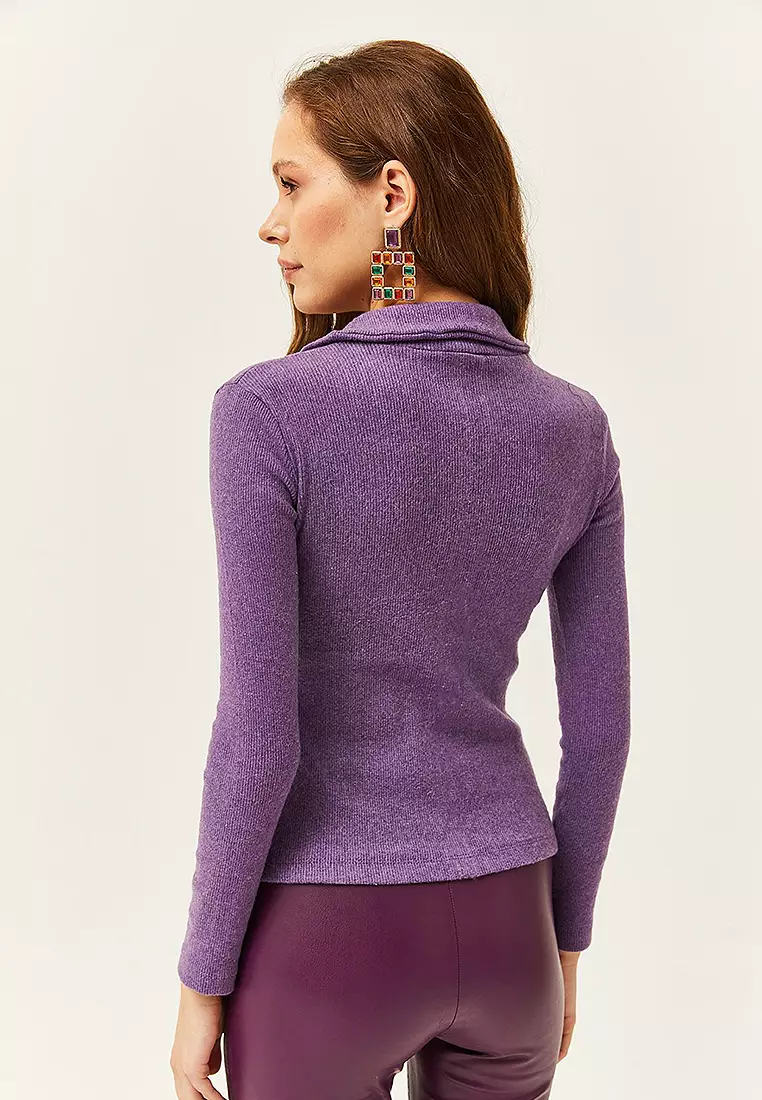 Buy Olalook Polo Neck Ribbed Top 2025 Online | ZALORA