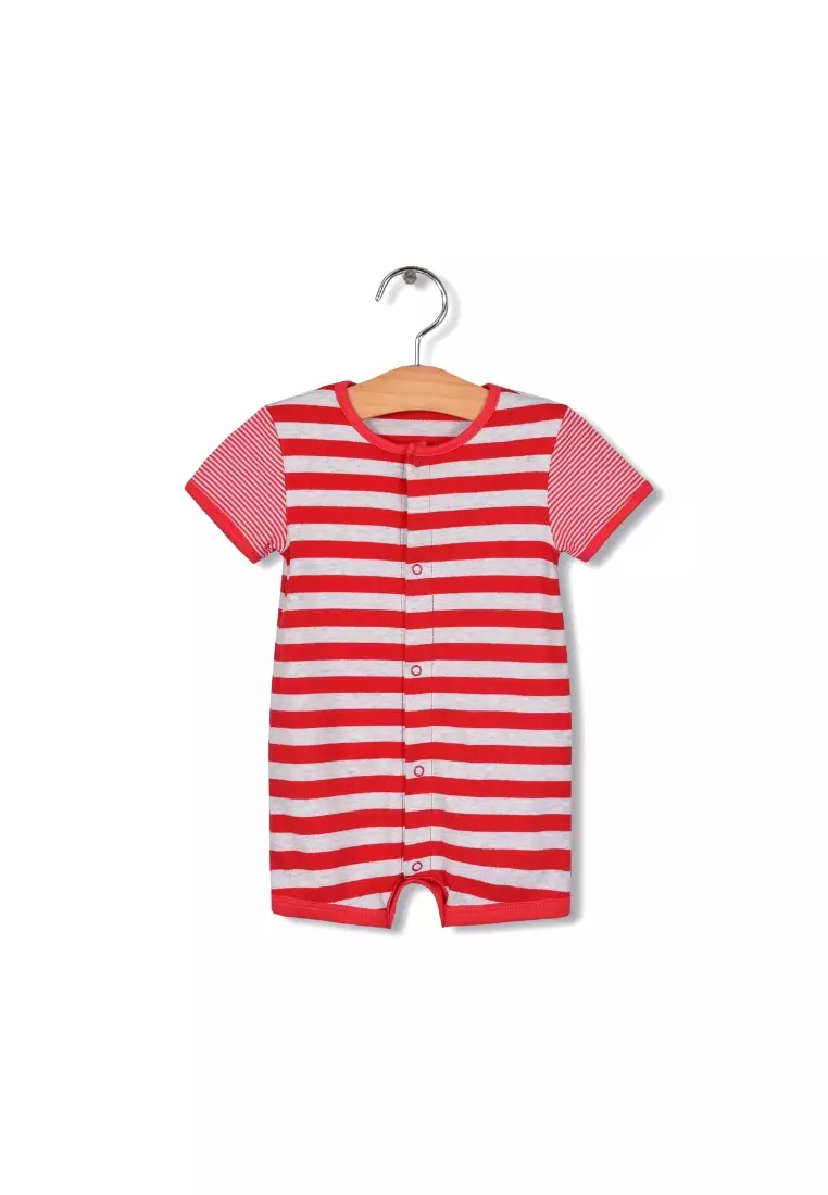Buy Little Kooma Baby Boy Red Stripe Romper w Embroidered Puppy - Main Image