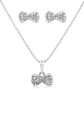 SO SEOUL silver Graceful Ribbon Bow Stud Earrings and Necklace Set 8A6E5AC84A1111GS_1