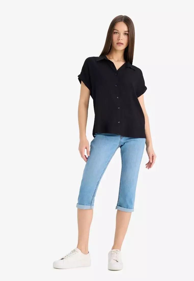 Regular Fit Basic Plain Viscose Short Sleeve Shirt N7819Az25Sp