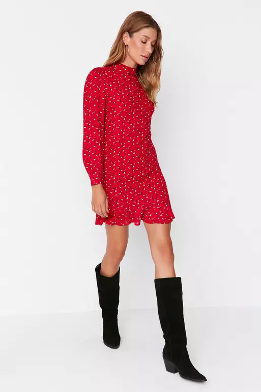 Patterned Mock Neck Mini Dress