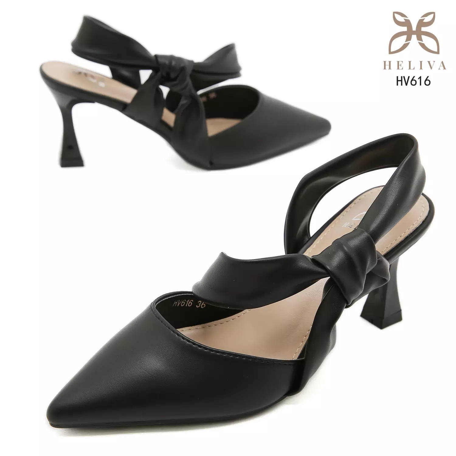 HELIVA BELLARIA 7cm Slingback Heels Sculpted Bow Accent & Elegant Pointed Toe HV616