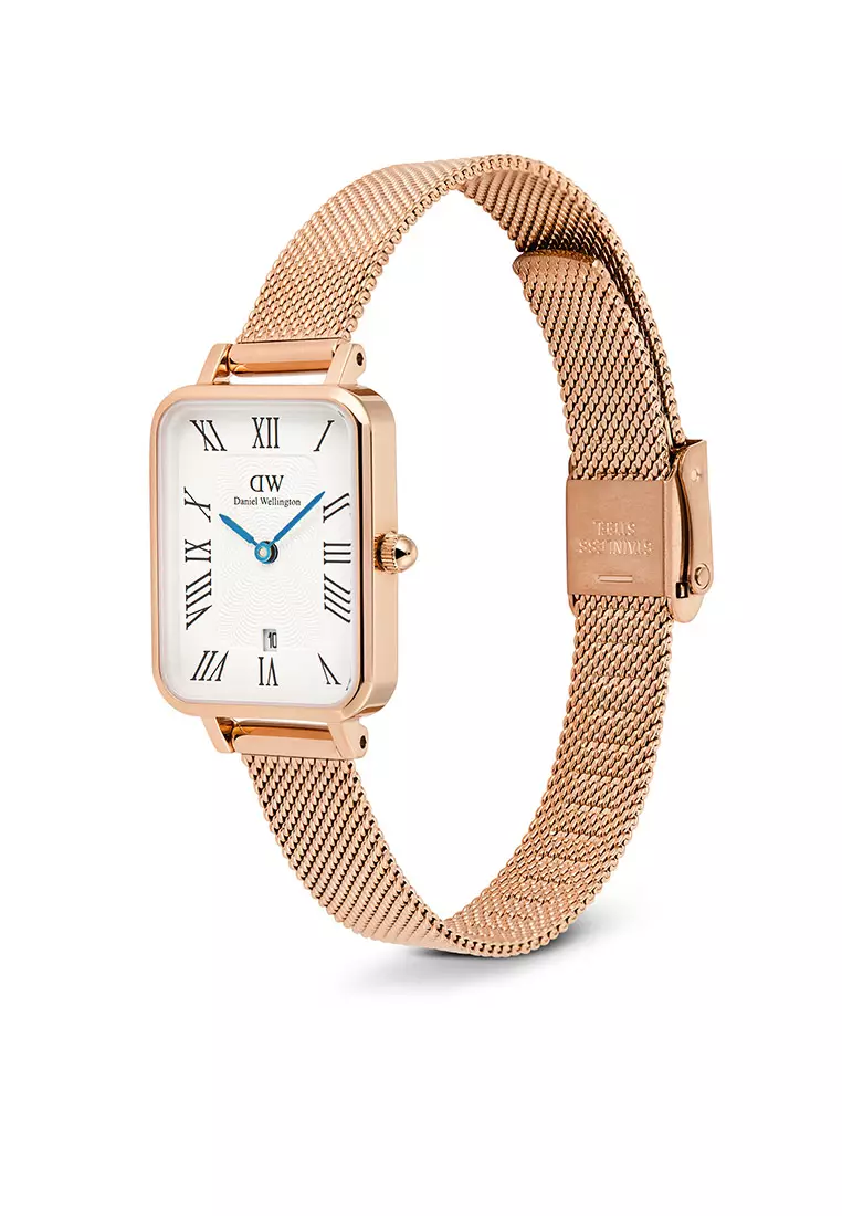 Quadro Roman Numerals Date Melrose White Rose Gold Women Watch stainless steel watch DW Official Authentic Original