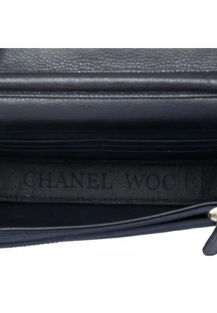 Pre-Loved Chanel Cc Quilted Caviar Wallet On Chain